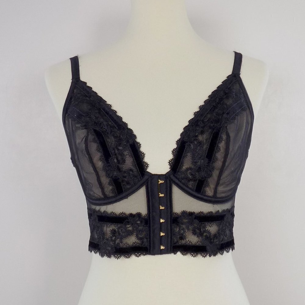 2 items! brand new! bra panty set velvet trim luxe embroidered flower